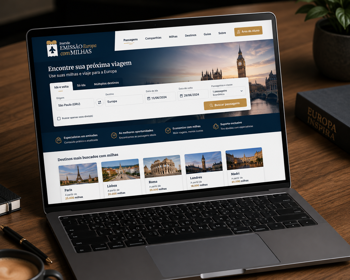 Busca de passagens para a Europa com milhas
