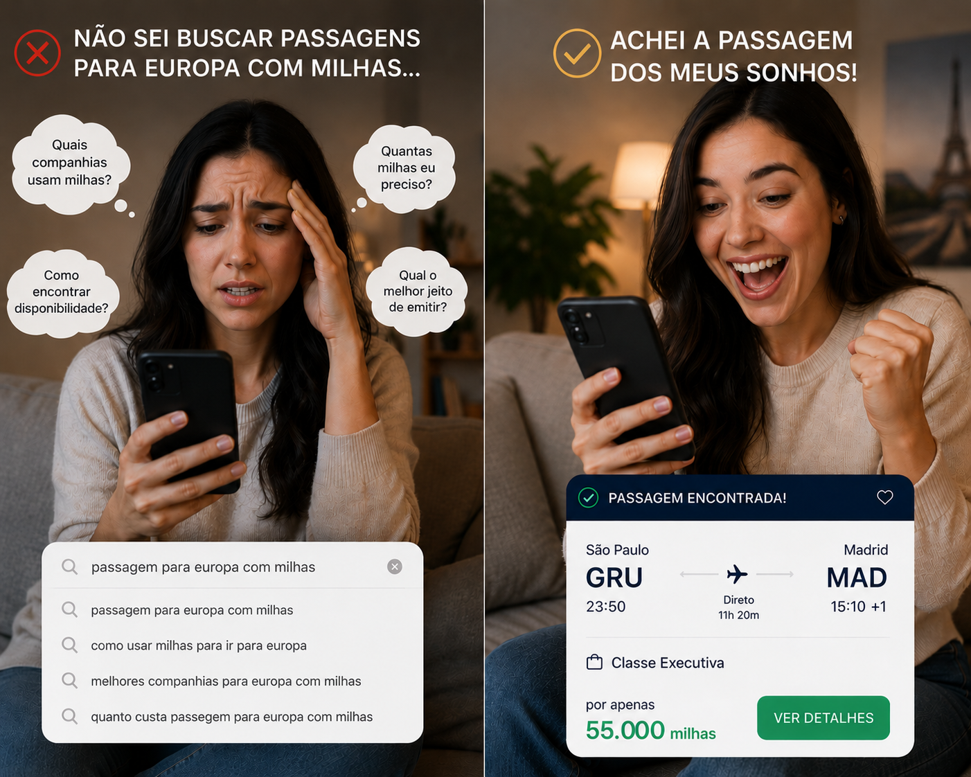 Antes e depois: encontrar passagens para a Europa com milhas